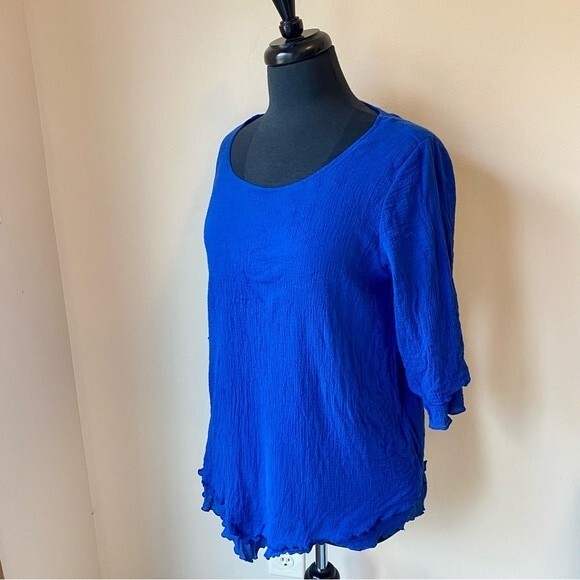 SOFT SURROUNDINGS Siesta Key Tunic Top Electric Blue Cotton Ruffle Tiered - Picture 6 of 10